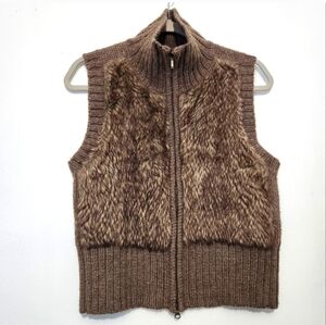 cAbi Faux Fur Wool Blend Zip Up Sweater Vest Brown